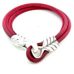 David Yurman Red Leather Bracelet 9" Sterling Silver Estate DY685